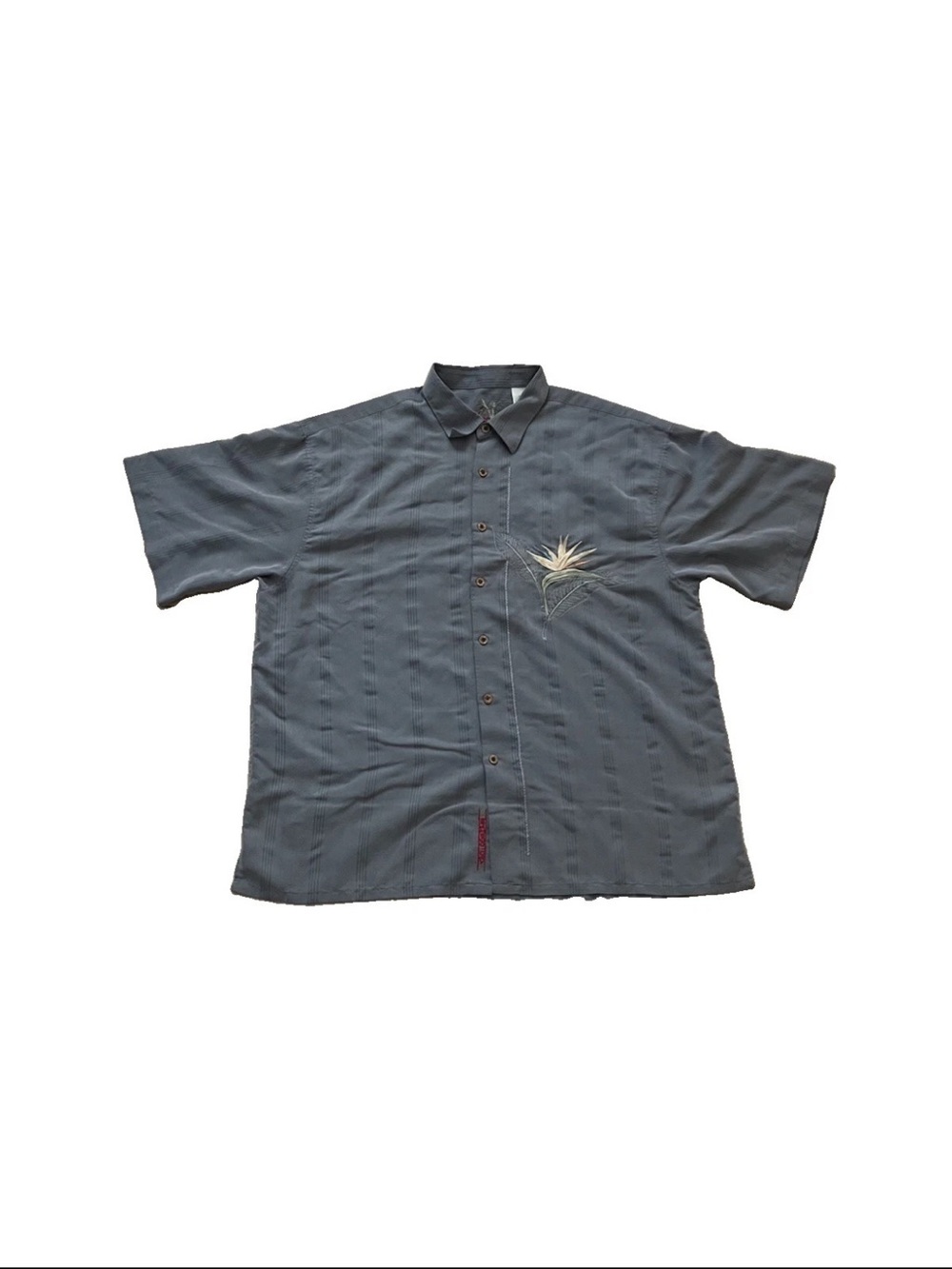 Bamboo Cay Men's Gray Short Sleeve Bird of Paradise Button Shirt Size 2XL
